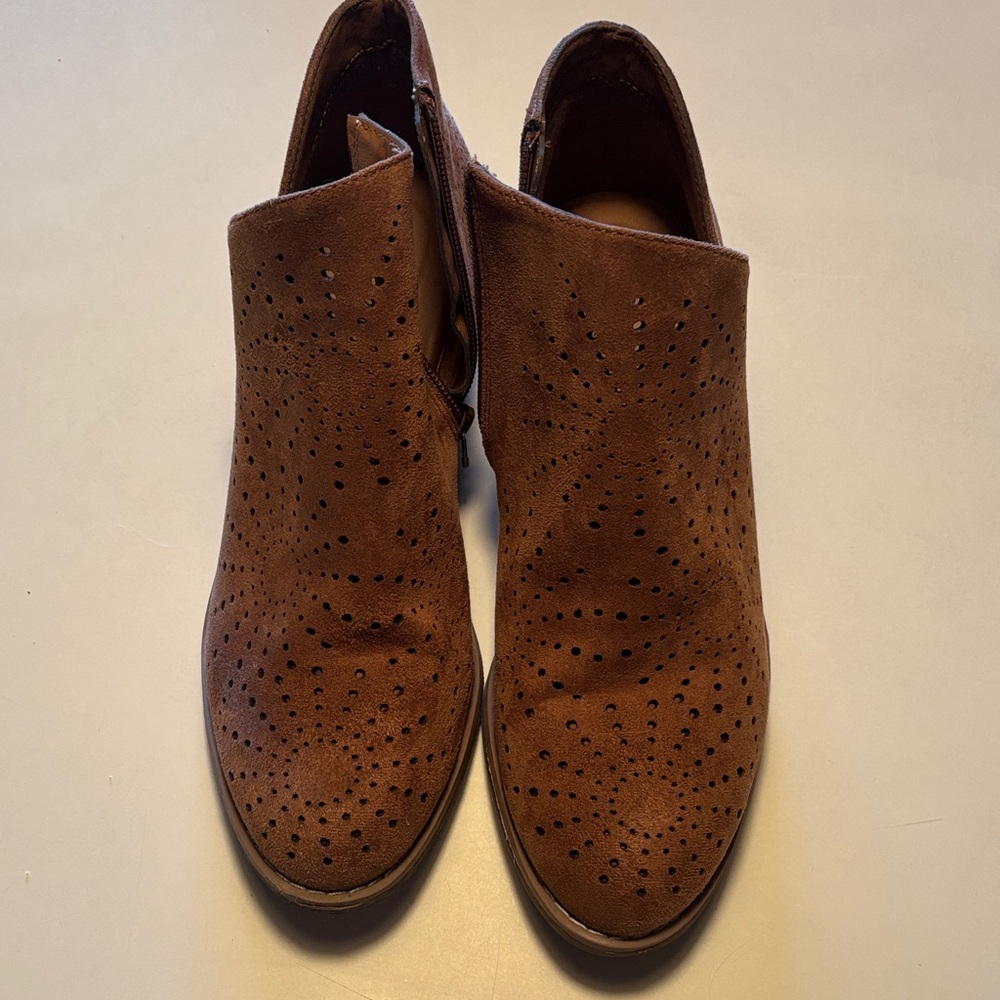 Elegant Perforated Brown Ankle Booties